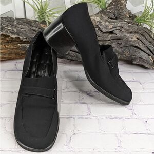 Rockport Black Wool Blend Fabric Career Chunky Loafer Heel - 9W (Wide)